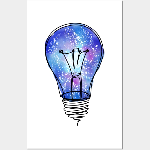 Galaxy Lightbulb Watercolor line drawing Wall Art by PanyaCreative